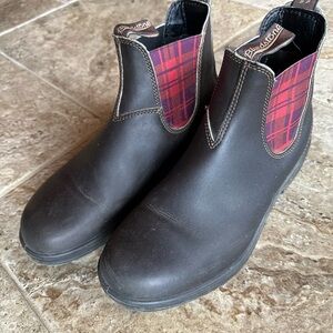 Blundstone black with red plaid.